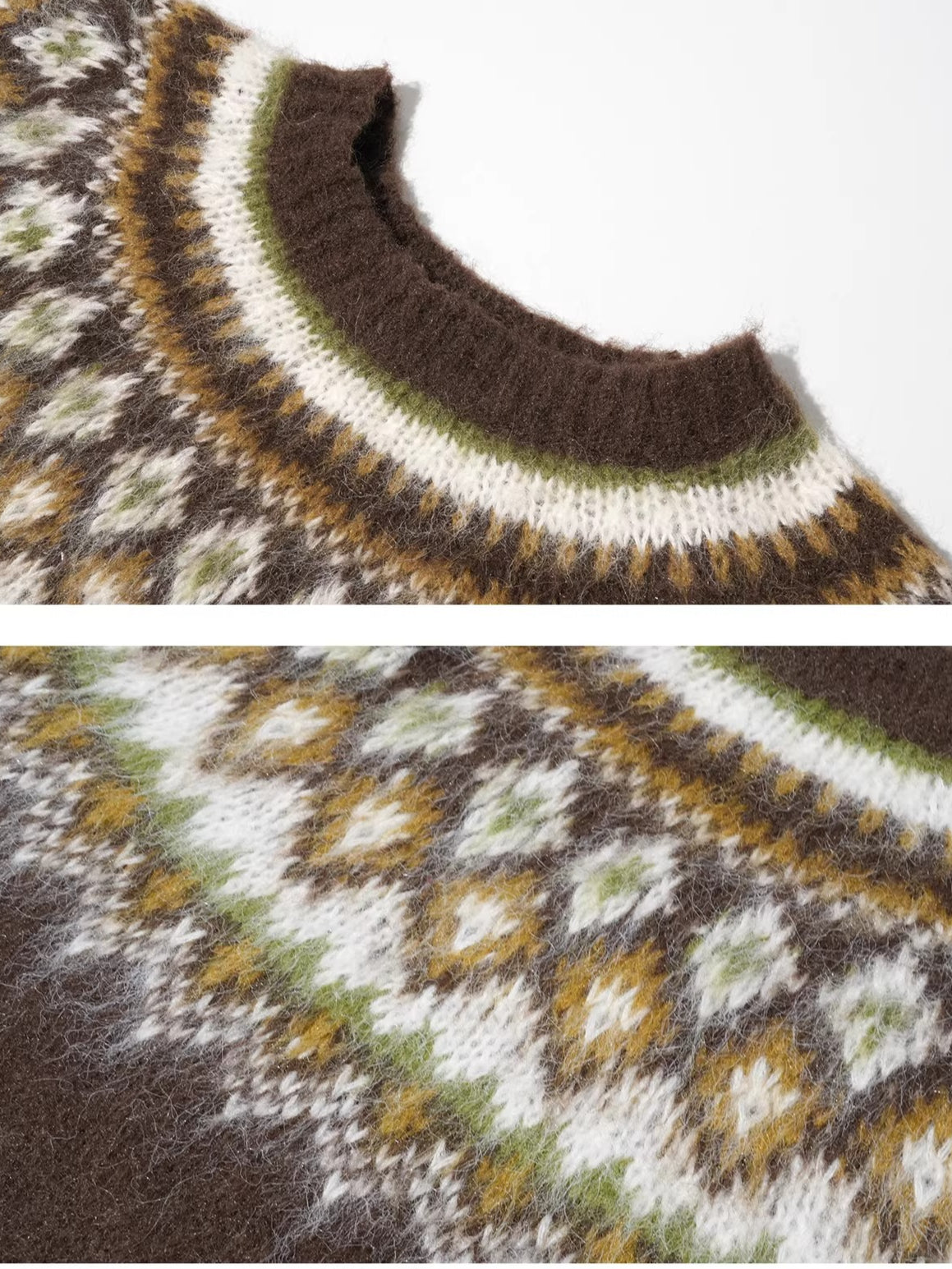 Fair Isle Jacquard Crewneck Knit Sweater
