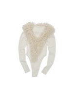 Lamb Fur V-Neck Knit Bodysuit