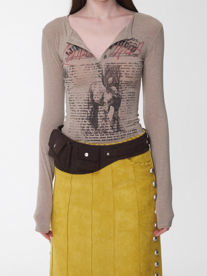 Henry Collar Animal Print Knit Top