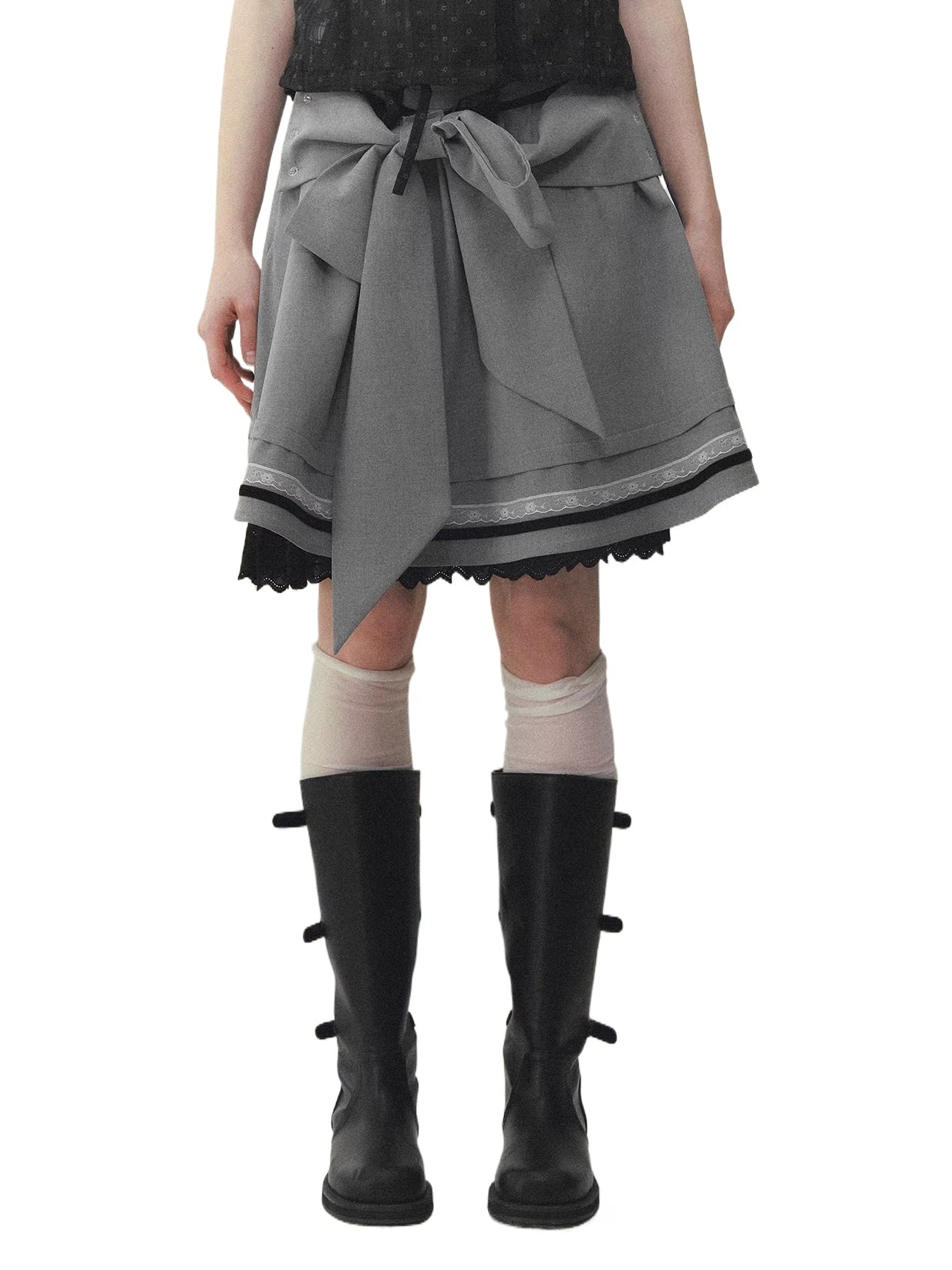 Gray Bow Pleated Skirt