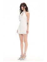 White Cutout Halter Dress