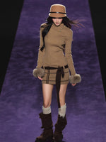 Turtleneck Fuzzy-Cuff Knit Dress