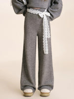 Gray & Apricot Lace-Tie Knit Set