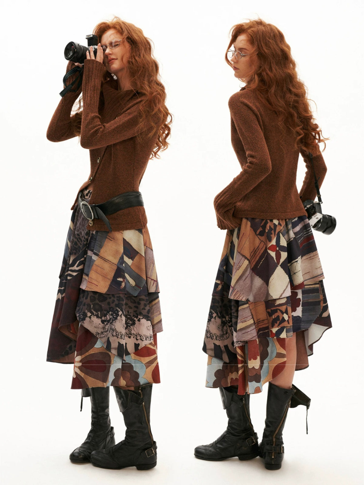 Asymmetrical High Neck Fitted Knit Cardigan