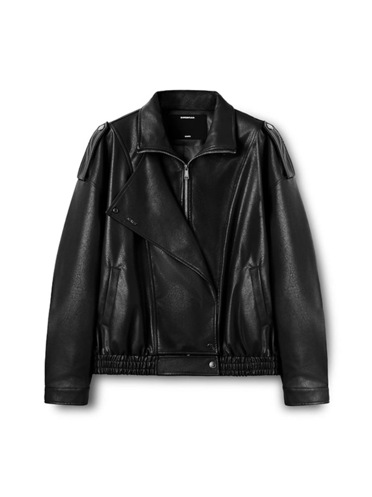 "Rose Series" Oversized Collar Faux Leather Jacket