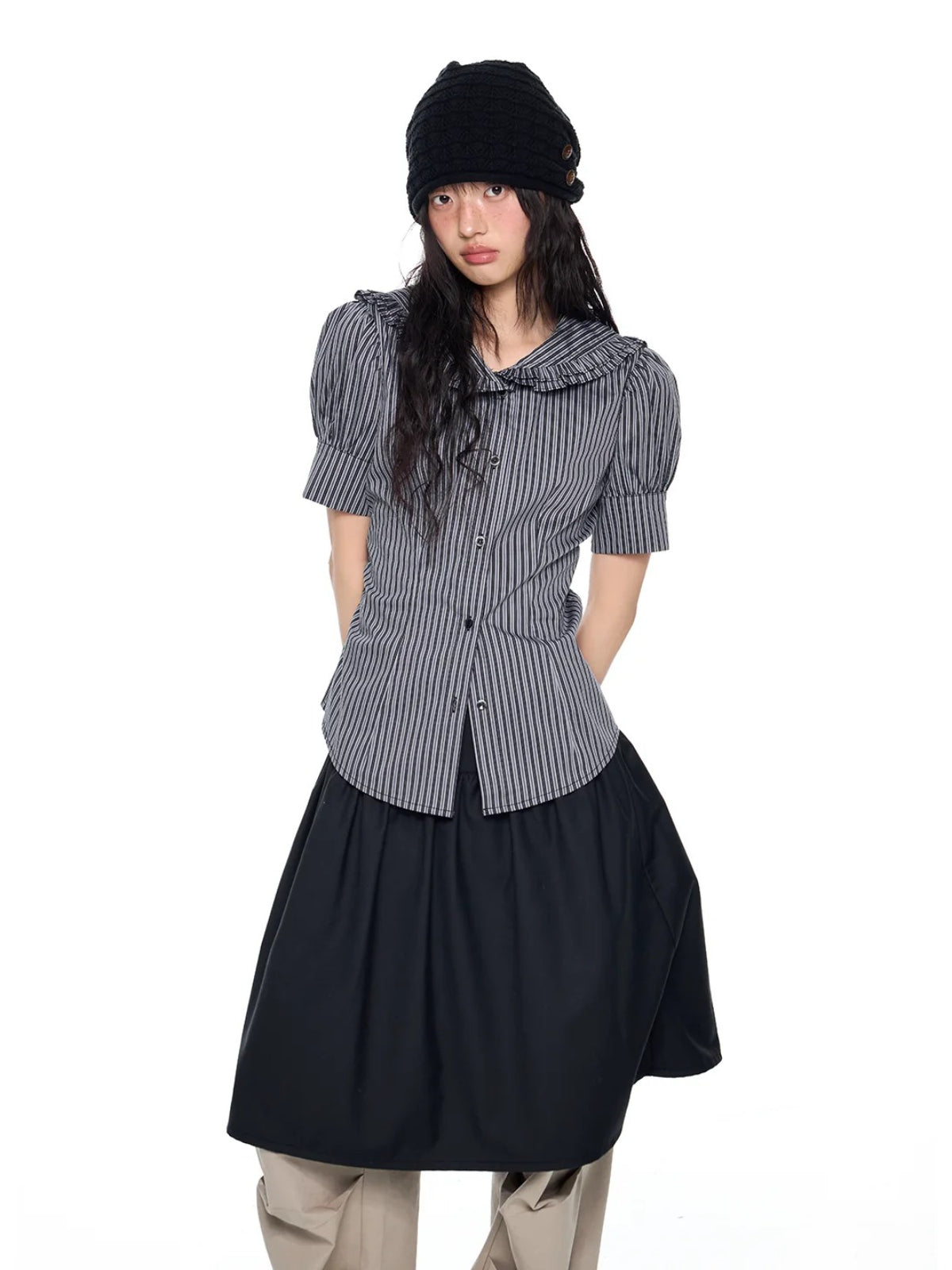 Striped Doll Collar Shirt