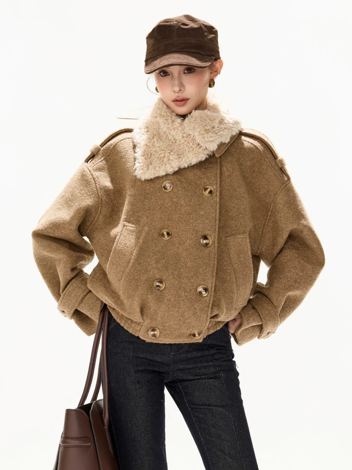 Asymmetric Fur Collar Coat