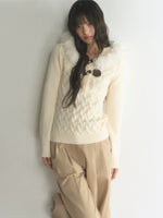 Fur-Trimmed Hooded Toggle Cable-Knit Sweater