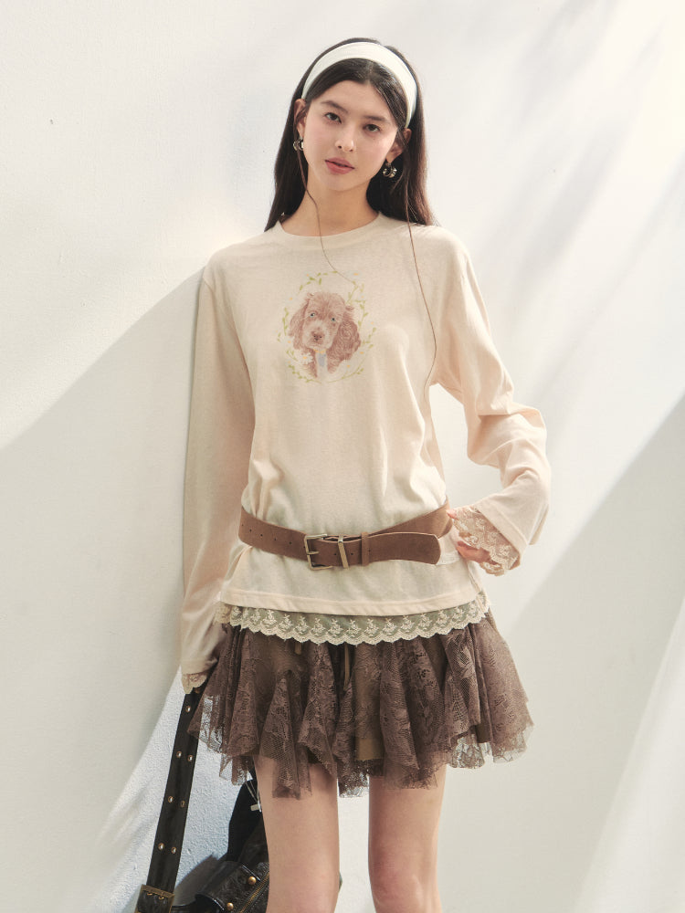 High-Waist Lace Tie Puff Skirt