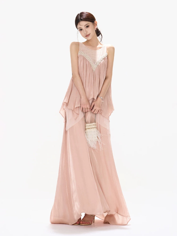 Beaded Lace Panel Maxi Dress
