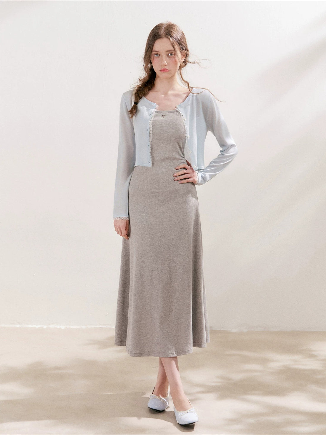 Gray Daisy Strap Knit Dress
