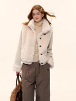 Eco-Faux Fur Knit Stand Collar Jacket