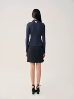 Navy Lace Up Waist Top