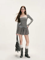 Contrast Lace-Trim Plaid Top Set