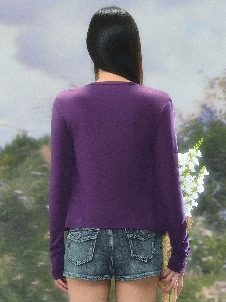 Purple Knit Cropped Cardigan