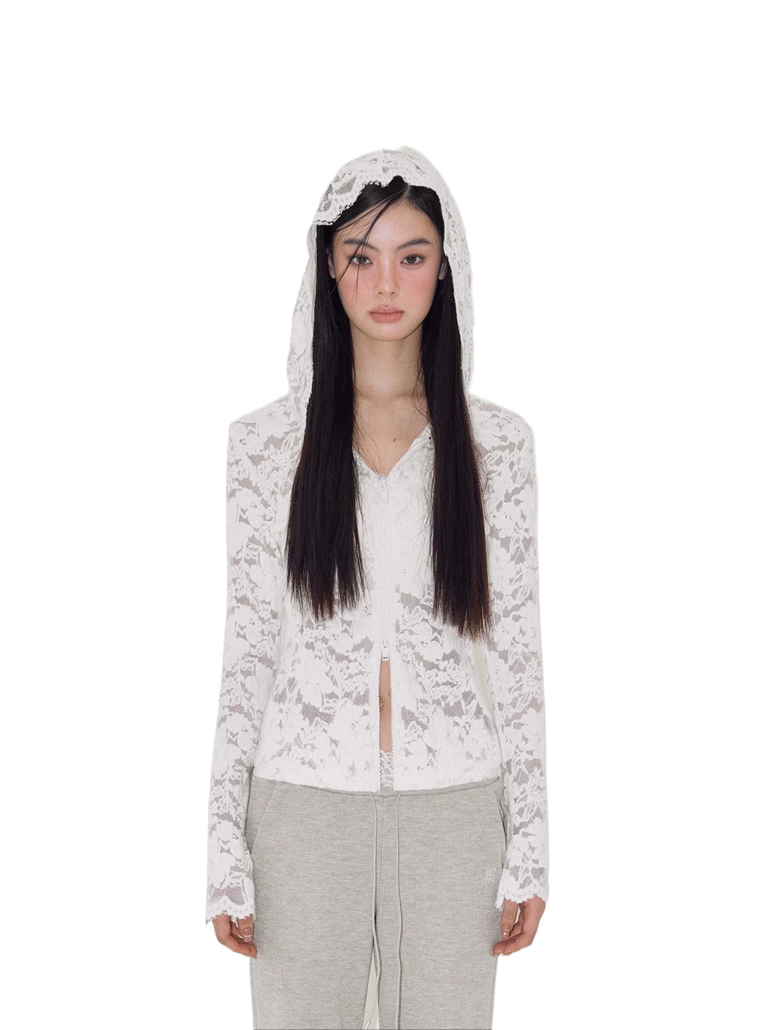 Jacquard Lace Hooded Top
