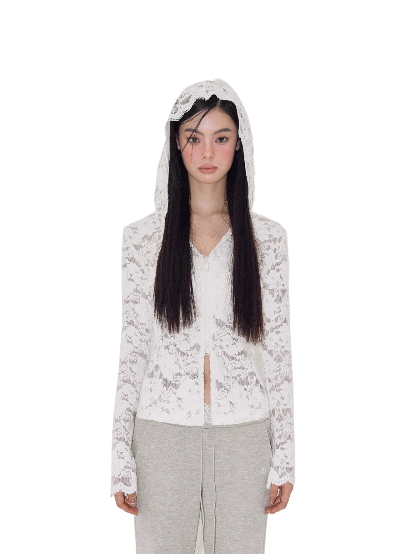 Jacquard Lace Hooded Top