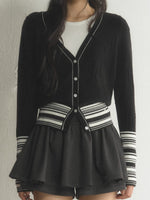 Contrast Striped V-Neck Knit Cardigan