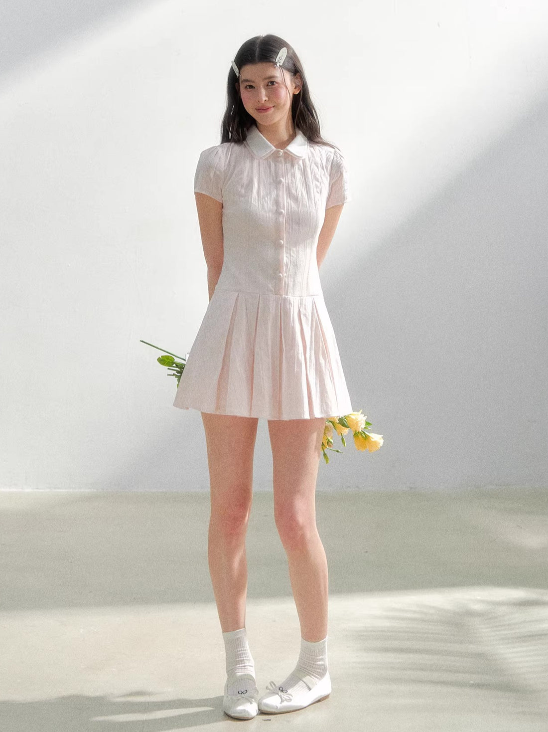 Contrast Collar Shirt Dress