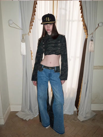 Camo Patchwork Denim Pants