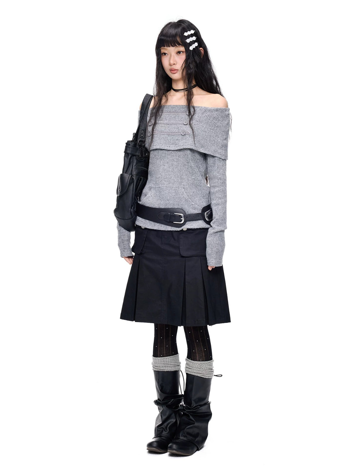 Pleated A-Line Midi Skirt