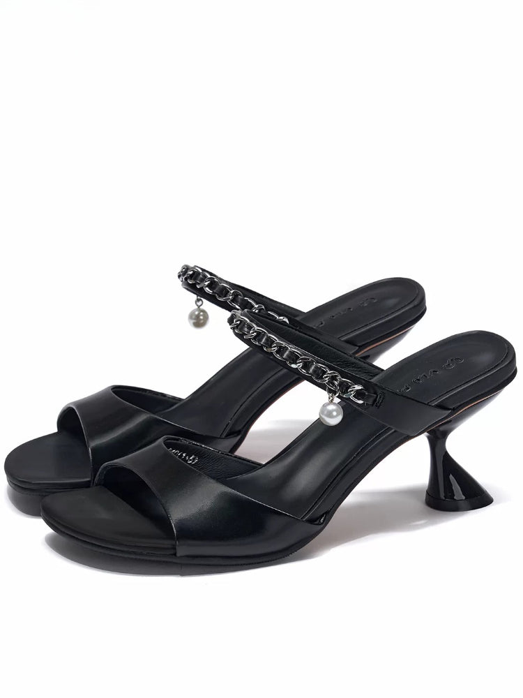 Pearl Chain Satin Heels