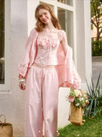 Pink Ruched Drawstring Top & Pants Set