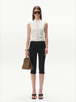 Contrast-Panel Capri Denim Shorts