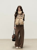 Vintage Brown Pleated Straight-Leg Pants