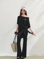 Checkered Asymmetric Shoulder Short-Sleeve T-Shirt & Pants Set