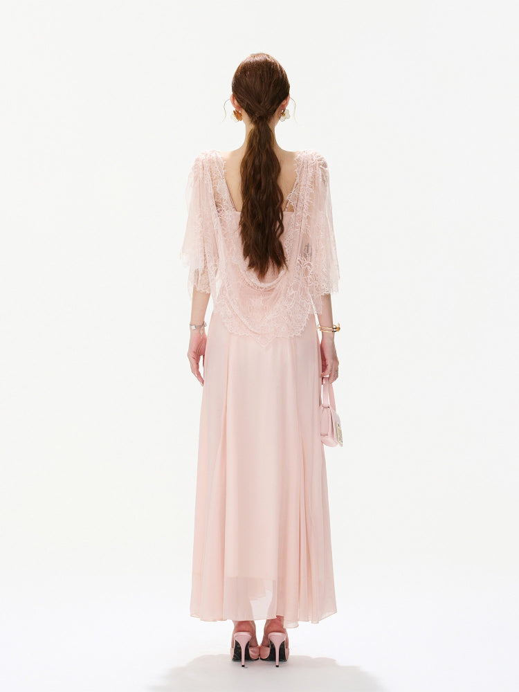 Floral Lace Cape Dress