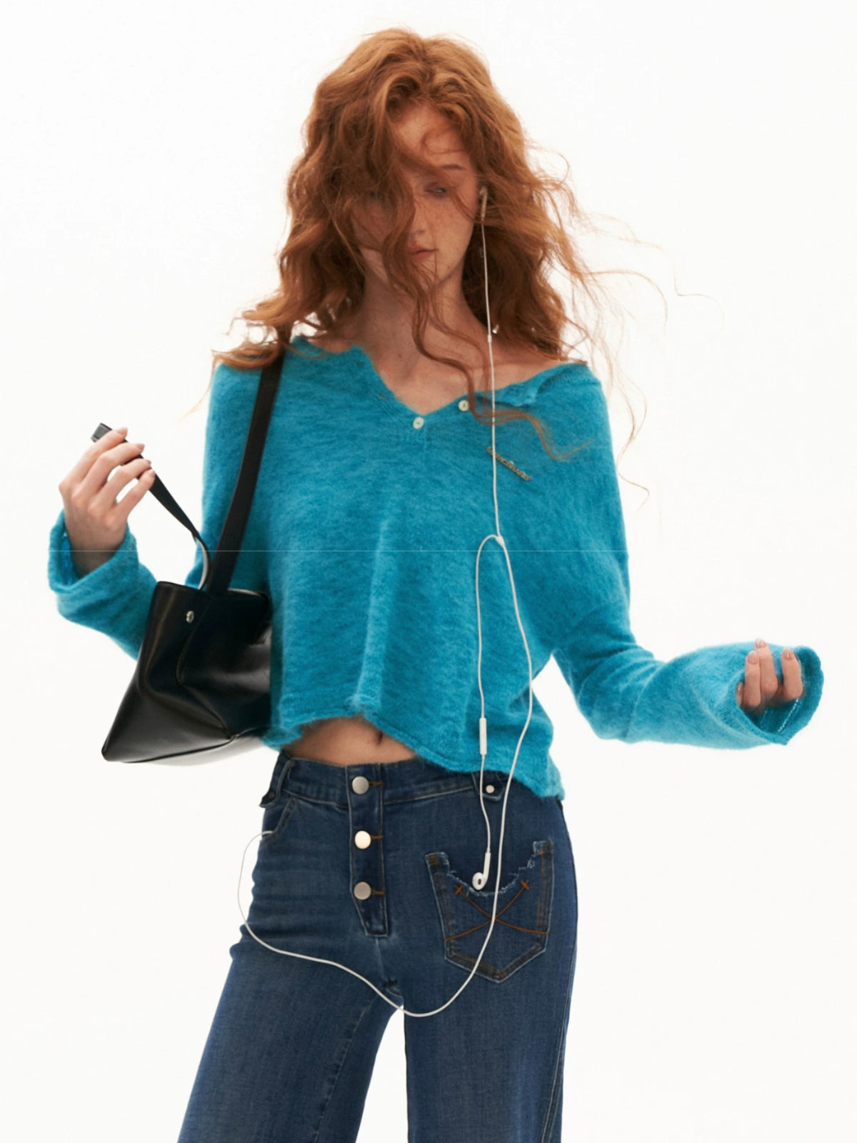 Mohair Open-Back Cropped Knit Sweater