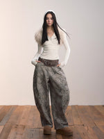 Leopard Print Scythe Wide-Leg Casual Jeans