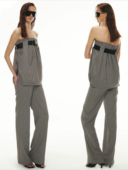 Linen Bandeau Pants Set