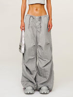 Drawstring Wide-Leg Cargo Workout Pants