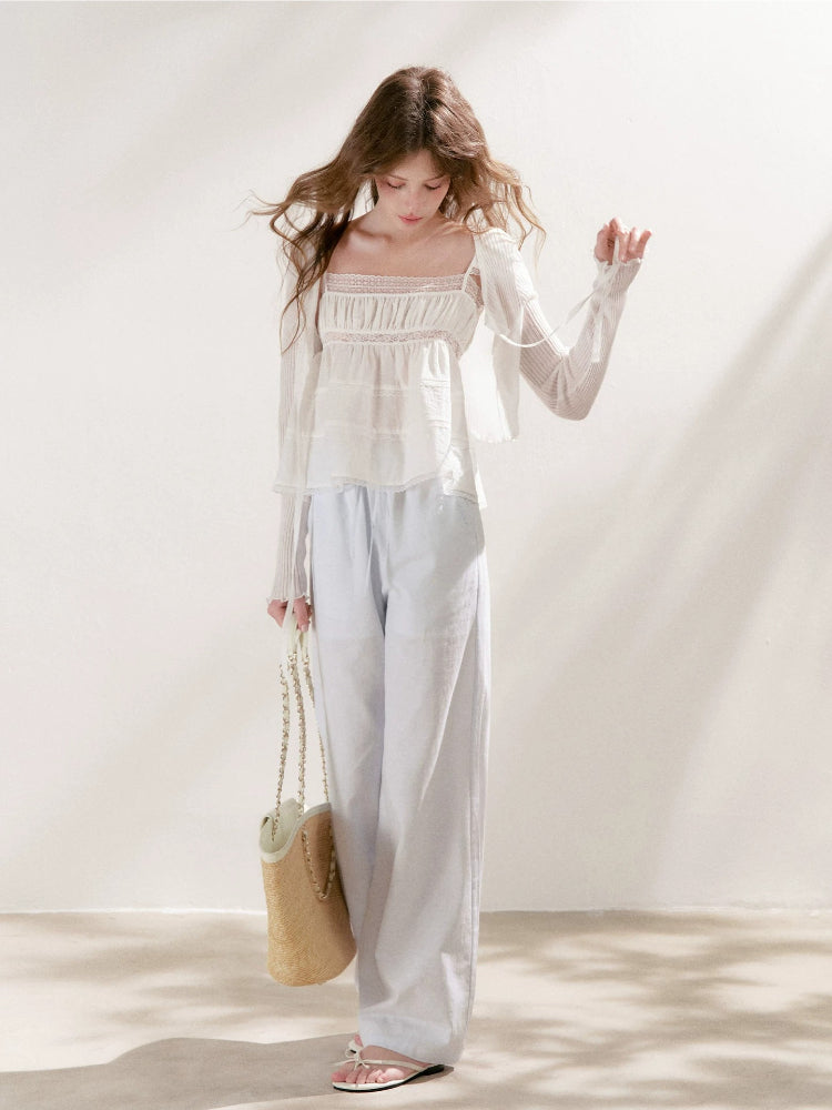White &amp; Blue Tie Knit Cardigan