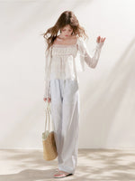 White & Blue Tie Knit Cardigan