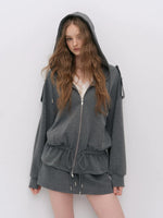 Gray Drawstring Hoodie & Skirt Set