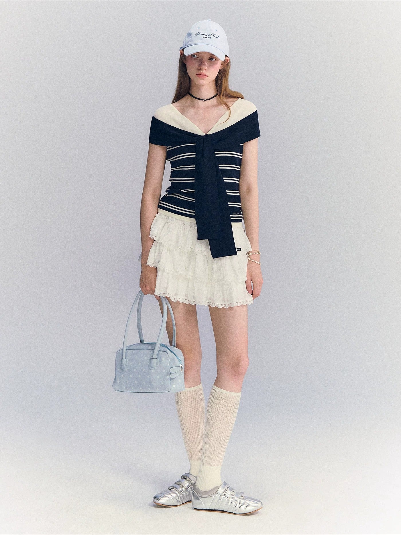 Contrast Off Shoulder Tee
