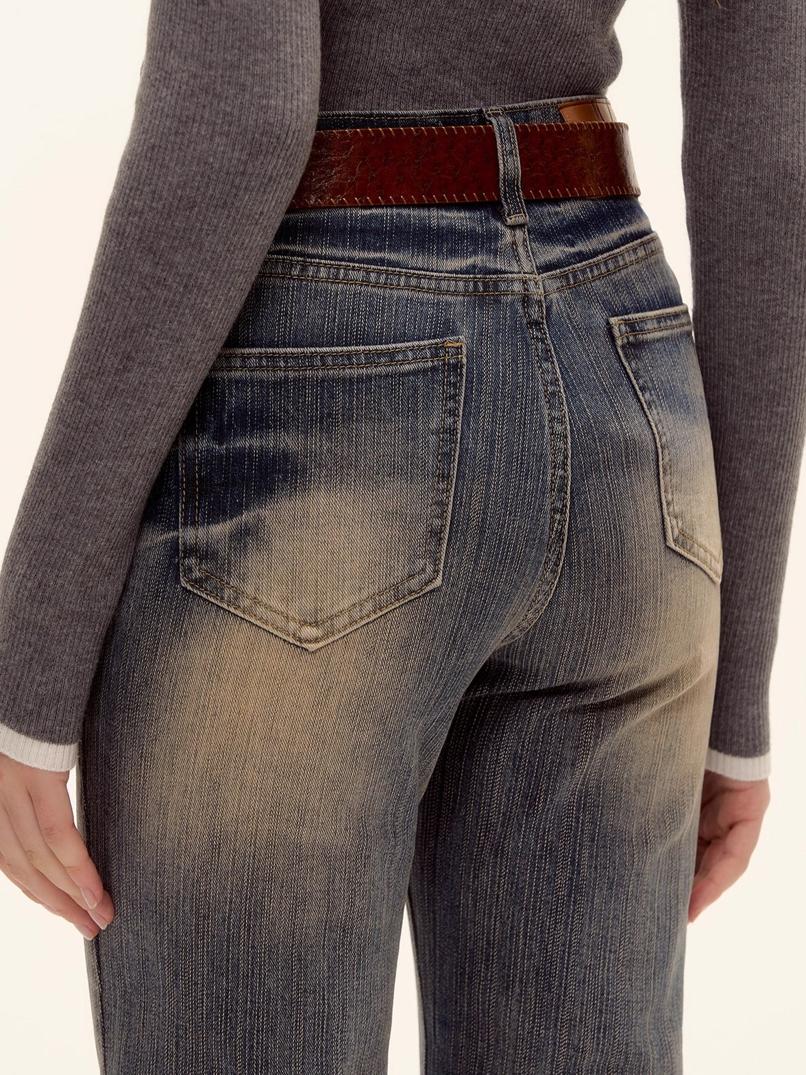 Slub Washed Micro-Flare Jeans