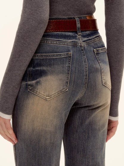 Slub Washed Micro-Flare Jeans