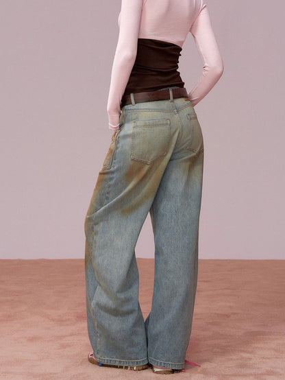 Washed Distressed Embroidered Denim Jeans