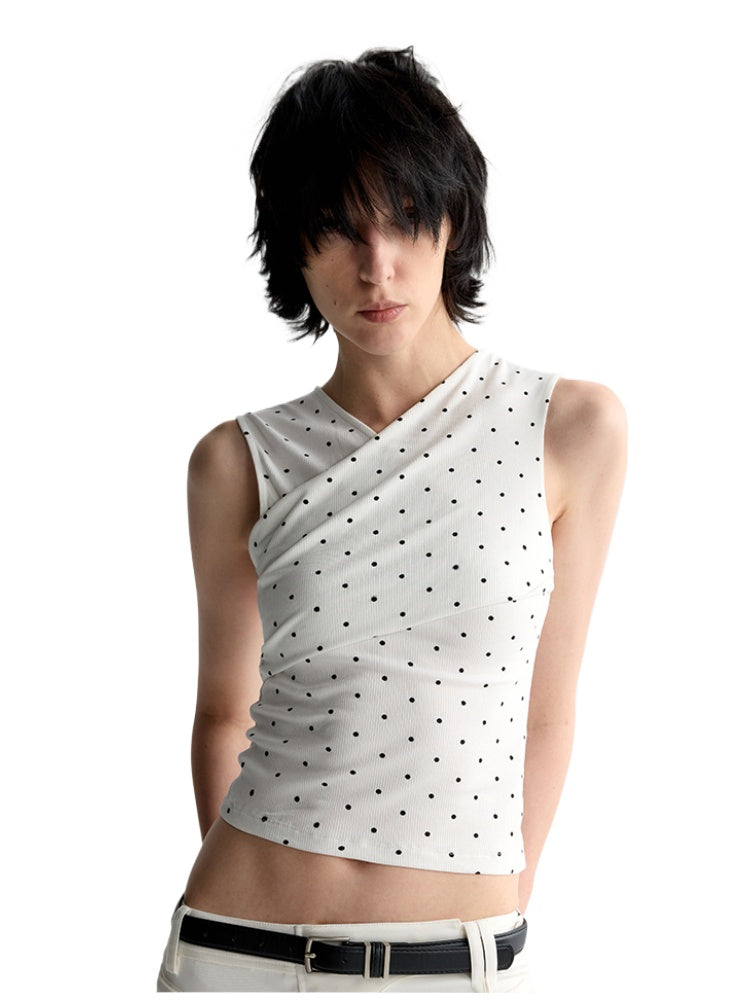 Two-Piece Polka-Dot Printed Sleeveless Vest