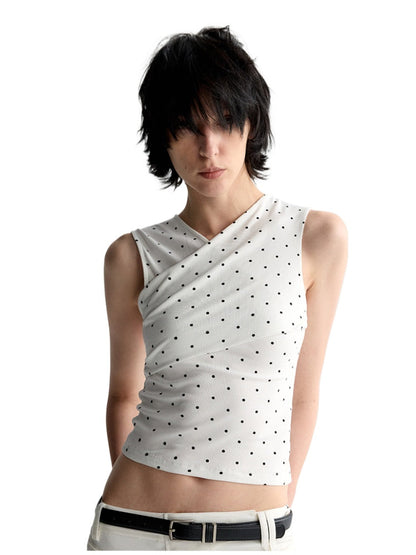 Two-Piece Polka-Dot Printed Sleeveless Vest