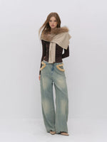 Vintage Fur Trim Cape Scarf