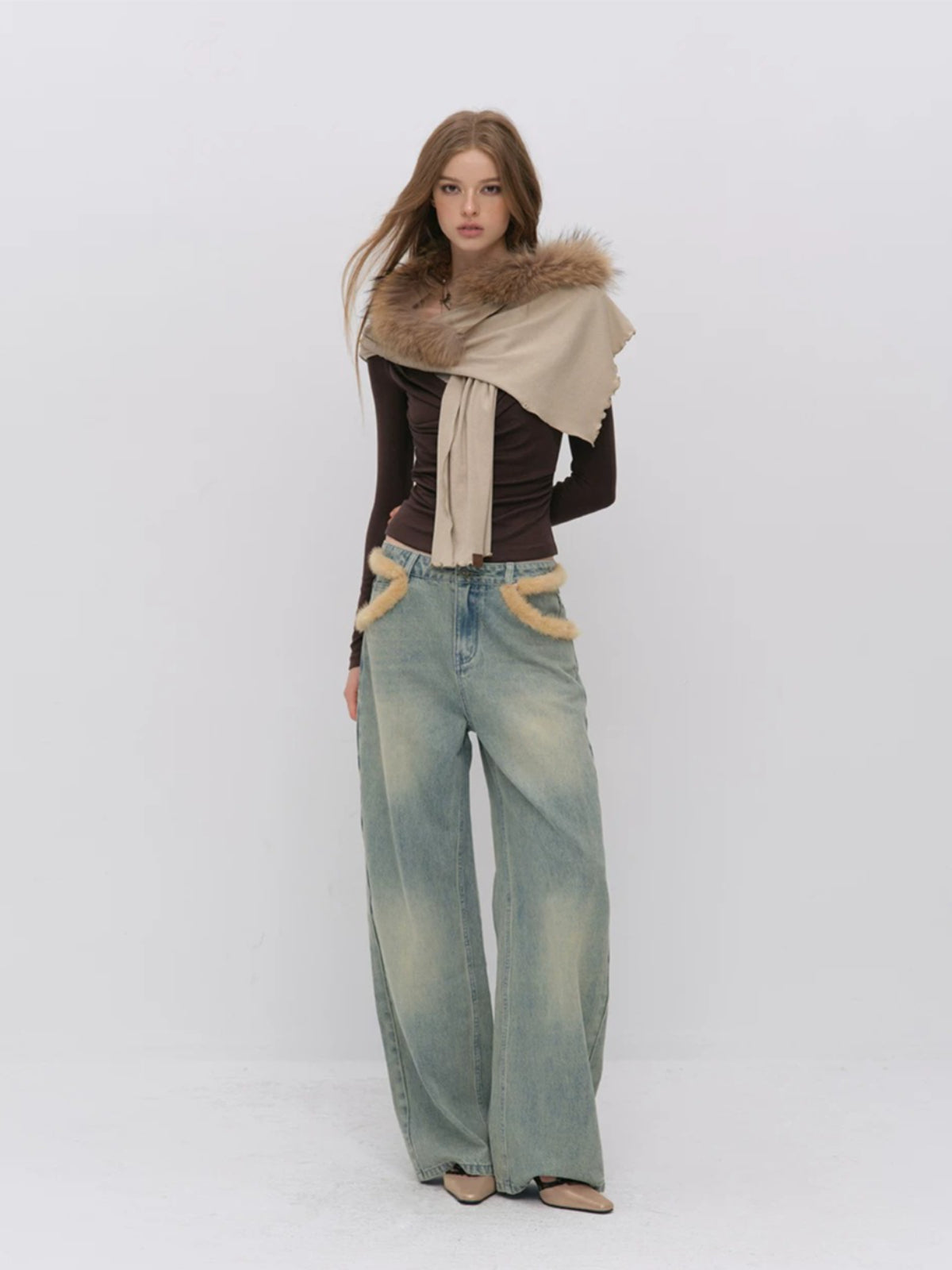 Vintage Fur Trim Cape Scarf