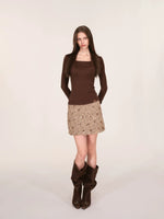 Sequined Contrast Waist Tweed Mini Skirt