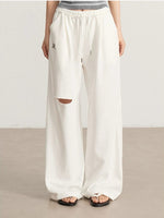 Gray & Beige Distressed Wide-Leg Pants