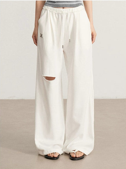 Gray &amp; Beige Distressed Wide-Leg Pants