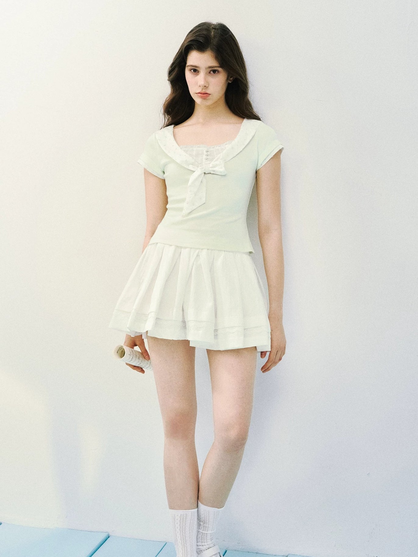 Green &amp; Blue Bowtie Ruffle Tee